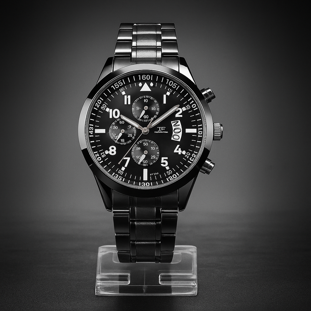Luxury Black Stainless Steel Wristwatch for Men