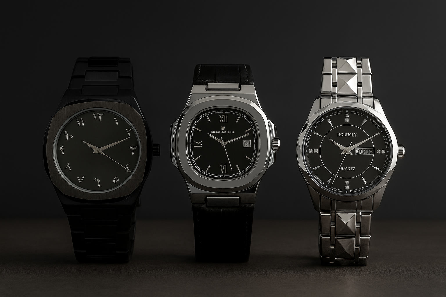 🔥 3 Luxury Watches Combo – Patek Philippe Inspired, Arabic Aura, Diamond Cut hoursly|