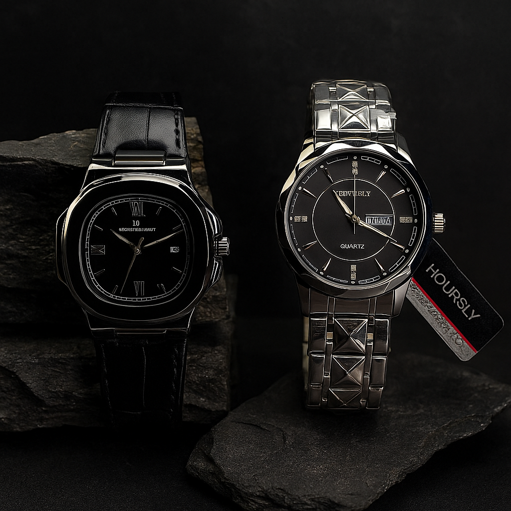 🔥 2 Luxury Watches Combo – Patek Philippe Inspired,Diamond Cut hoursly|